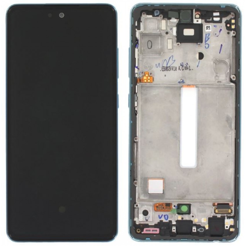 Ekranas Samsung A525/A526 A52 4G/5G 2021 su lietimui jautriu stikliuku ir rėmeliu Awesome Blue originalus (assembled service pack)