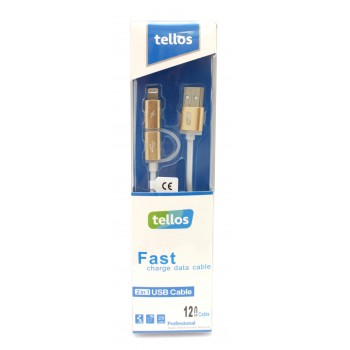 USB kabelis Tellos TPE 2in1 microUSB-Lightning zelts, 1.2m