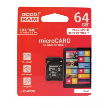 Mälukaart Goodram microSD 64Gb UHS I (class 10) + SD adapter