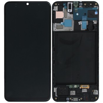 Displejs Samsung A505 A50 ar skārienjūtīgo paneli ar rami oriģināls Black (service pack)