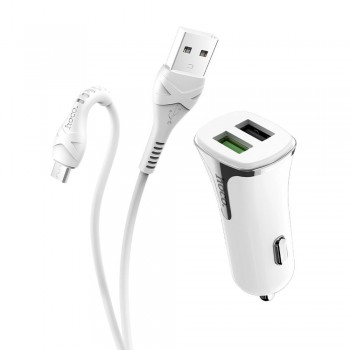 Auto lādētājs Hoco Z31 Quick Charge 3.0 (3.4A) ar 2 USB savienotājiem + microUSB balts