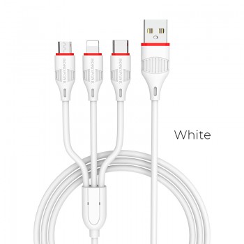 USB kabelis Borofone BX17 3in1 microUSB-Lightning-Type-C balts