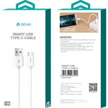 USB kabelis Devia Smart Type-C 1.0m balts