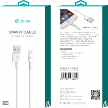 USB kabelis Devia Smart Lightning 2.0m balts