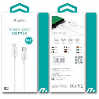USB cable Devia Smart from Type-C to Type-C 20V 3A 60W white