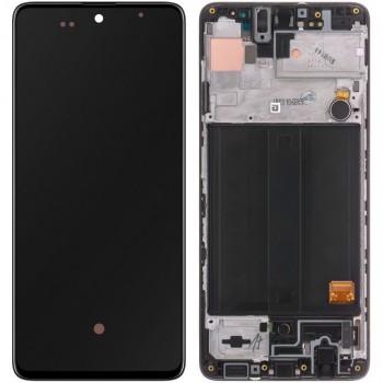 Displejs Samsung A515 A51 ar skārienjūtīgo paneli ar rami oriģināls Black (service pack)