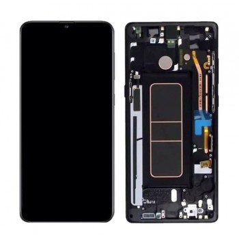 Displejs Samsung A715 A71 ar skārienjūtīgo paneli ar rami oriģināls Black (service pack)