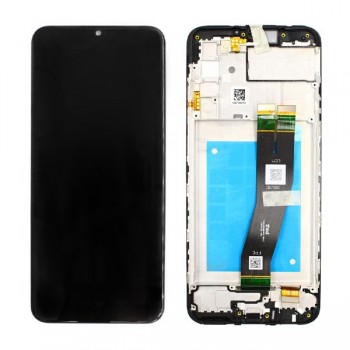 Displejs Samsung A025 A02s 5G ar skārienjūtīgo paneli ar rami oriģināls Black (service pack)