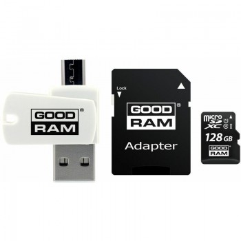 Mälukaart Goodram microSD 128Gb (class 10) + SD adapter + OTG kaardilugeja (USB+microUSB)
