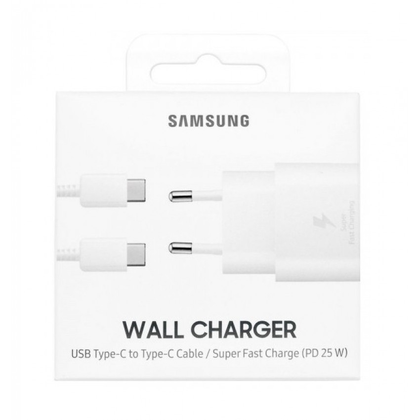 Lādētājs Samsung EP-TA800XWEGWW 25W + Type-C kabelis 25W balts