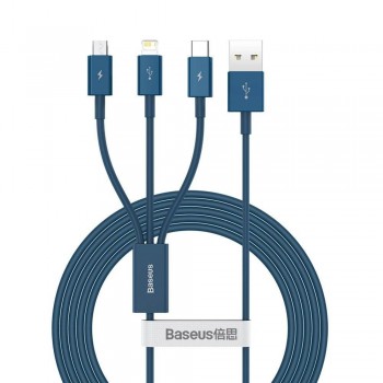 USB cabelis Baseus Superior no USB uz microUSB+Lightning+Type-C 100W 1.5m zils CAMLTYS-03