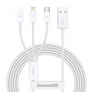 Kaabel Baseus Superior alates USB kuni microUSB+Lightning+Type-C 3.5A 1.5m valge CAMLTYS-02