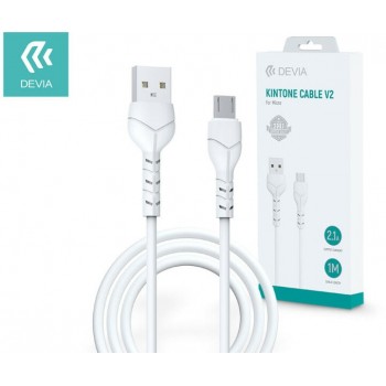 USB kabelis Devia Kintone microUSB 1.0m balts 5V 2.1A