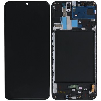 Displejs Samsung A705 A70 ar skārienjūtīgo paneli ar rami melns (real size) OLED