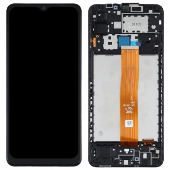 Displejs Samsung A125 A12 ar skārienjūtīgo paneli ar rami oriģināls Black (service pack)