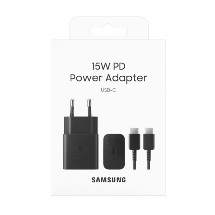 Lādētājs Samsung EP-T1510XBEGEU 15W + kabelis Type-C 1m melns