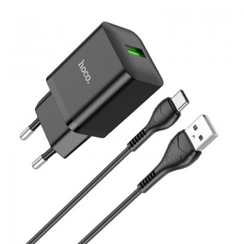 Lādētājs Hoco N26 USB-A Quick Charge 3.0 18W + Type-C melns