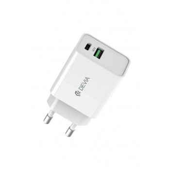 Lādētājs Devia Smart PD+QC USB-A+Type-C 30W balts