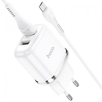 Laadija Hoco N4 kahega USB pistikuga + MicroUSB (2.4A) valge