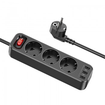 Extension cord Hoco NS2 Aura 3 sockets + 3xUSB-A 1.8m black