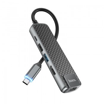 Parveidotājs Hoco HB23 Easy View Type-C to HDMI+USB3.0+USB2.0+RJ45+PD peleks