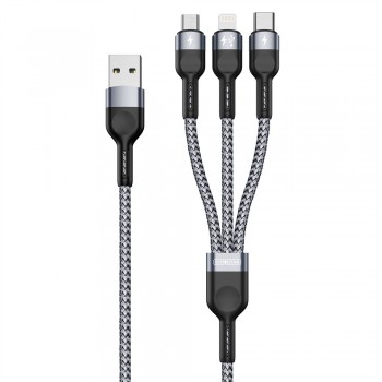 USB kabelis DUZZONA A3 3in1 microUSB-Lightning-Type-C 1.2m pelēks