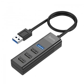 USB centrmezgls Hoco HB25 Easy mix 4-in-1 converter USB-A to 1xUSB3.0+3xUSB2.0 melns