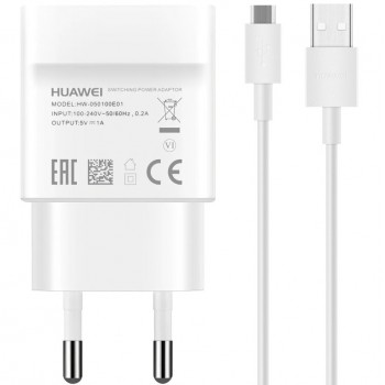 Lādētājs Huawei HW-050100E01 + kabelis MicroUSB 1m bez  balts