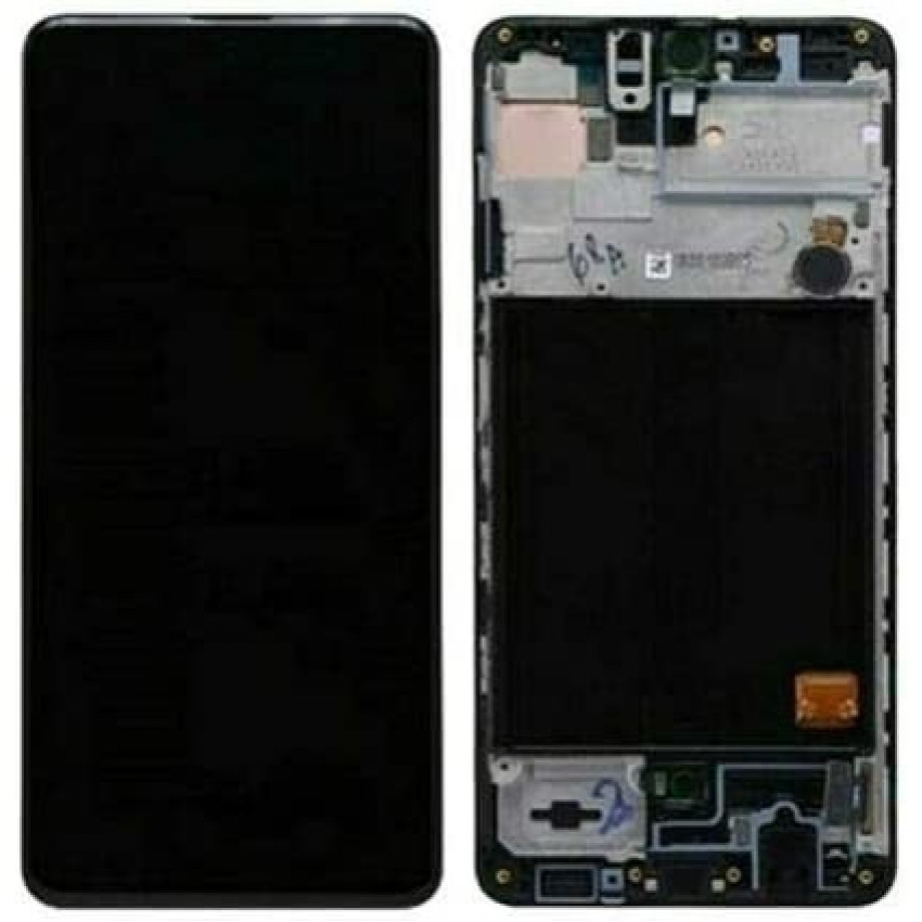 Displejs Samsung A515 A51 ar skārienjūtīgo paneli ar rami black OLED (real size)
