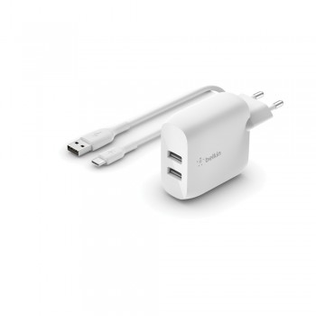Laadija Belkin Boost Charge Dual USB-A 24W + USB-A to USB-C cable valge