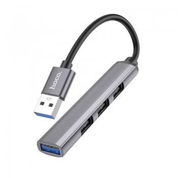 USB centrmezgls Hoco HB26 4-in-1 adapter USB-A to 1xUSB3.0 + 3xUSB2.0 pelēks
