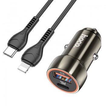 Auto lādētājs Hoco Z46A USB-A/Type-C PD20W+QC3.0 + Lightning pelēks