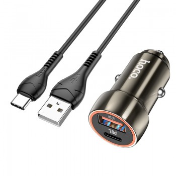 Auto lādētājs Hoco Z46A USB-A/Type-C PD20W+QC3.0 + Type-C pelēks
