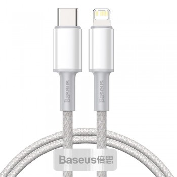 USB kabelis Baseus High Density Braided PD20W Type-C to Lightning 1.0m balts CATLGD-02