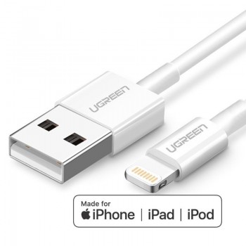 USB kabelis Ugreen US155 MFi USB to Lightning 2.4A 2.0m balts
