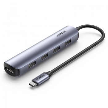 Parveidotājs Ugreen CM417 USB-C to 4xUSB-A + HDMI pelēks
