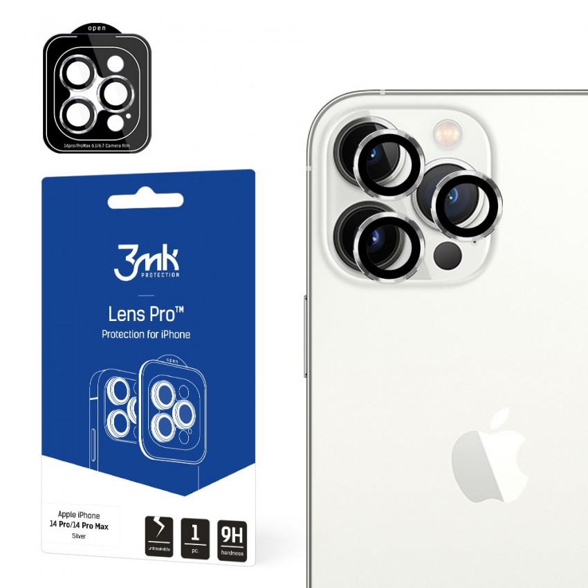 Kaamera kaitseklaas 3mk Lens Pro Apple iPhone 15 Pro hõbedane