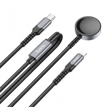 USB kabelis Hoco CW54 2in1 USB-C to Lightning/Apple Watch 1.2m melns