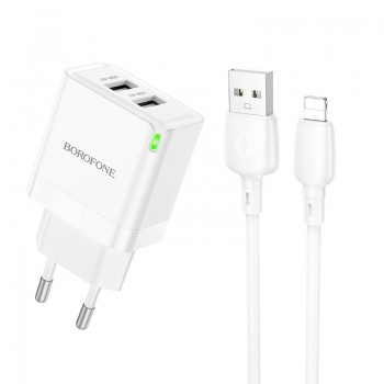 Charger Borofone BN15 2xUSB-A + USB-A to Lightning cable 1.0m white
