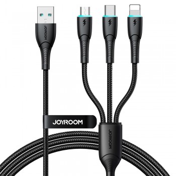USB kabelis Joyroom SA33-1T3 USB to Lightning+USB-C+MicroUSB 3.5A 1.2m melns