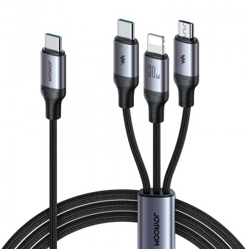 USB kabelis Joyroom SA21-1T3 USB-C to Lightning+USB-C+MicroUSB 30W 1.2m melns