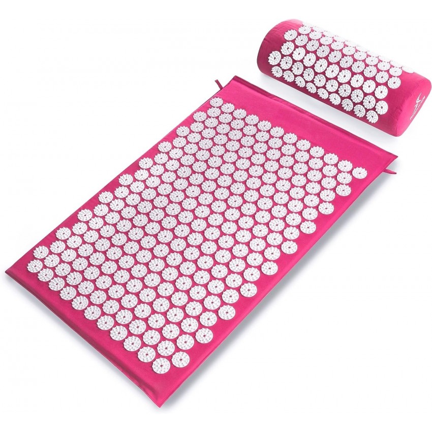Akupresūras masāžas paklājs ar spilvenu MM-001 rozā krāsā