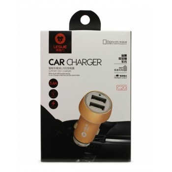 Car charger Leslie C20 Metal with 2 USB 3.4A gold