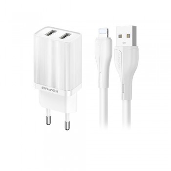 Lādētājs Awei C15L-EU 2xUSB-A 10W + USB to Lightning cable balts