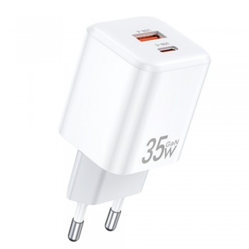 Lādētājs Awei PD66-EU 35W GaN USB-A/USB-C balts