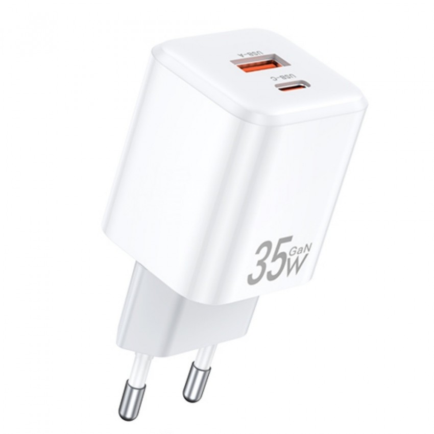 Lādētājs Awei PD66-EU GaN 35W USB-A/USB-C balts