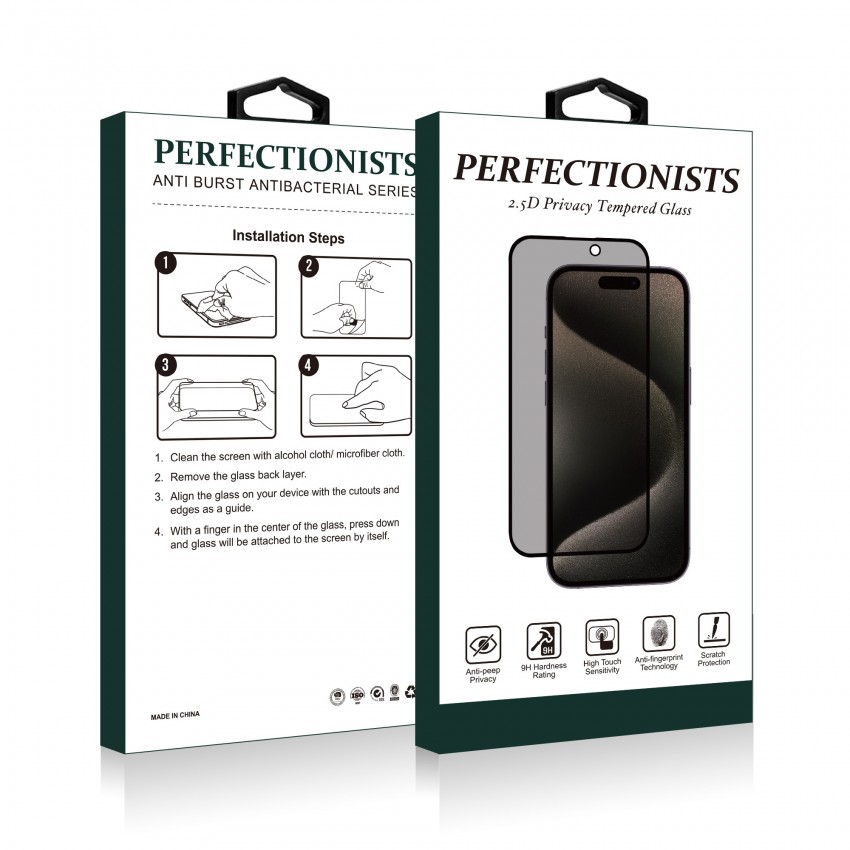 LCD kaitsev karastatud klaas 2.5D Privacy Perfectionists Apple iPhone 13 Pro Max/14 Plus must