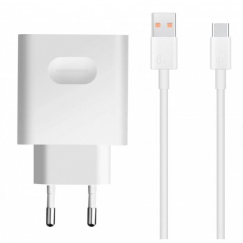 Laadija Huawei 66W 6A USB-A HW-110600E02 + USB-C cable valge