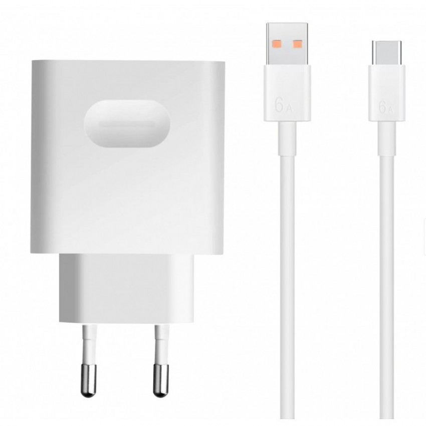 Laadija Huawei 66W 6A USB-A HW-110600E02 + USB-C cable valge