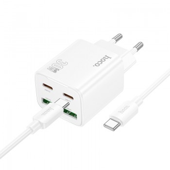 Lādētājs Hoco N56 2xUSB-C/2xUSB-A PD30W + USB-C to USB-C cable 1.0m balts